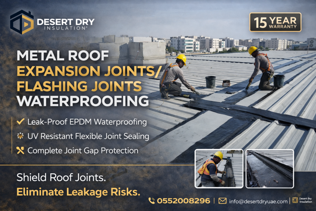 Metal Roof Expansion Joints and Flashing Joints Waterproofing - Desert Dry Insulation work- UAE
