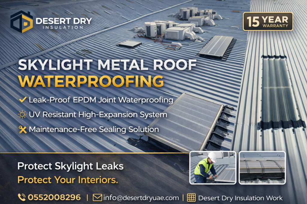 Skylight Metal Roof Waterproofing Contractor - Desert Dry insulation work Dubai Abu Dhabi